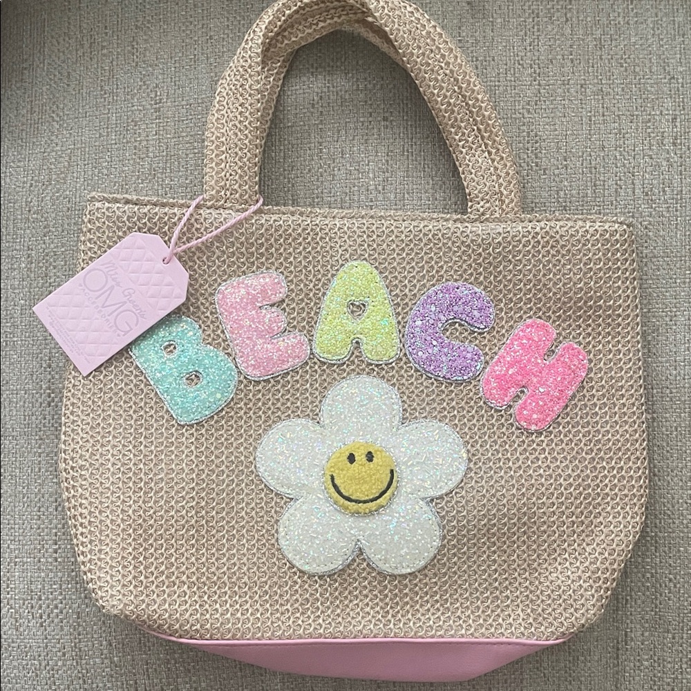 Smiley Beige Tote (kids) Bag with Pastel Letters